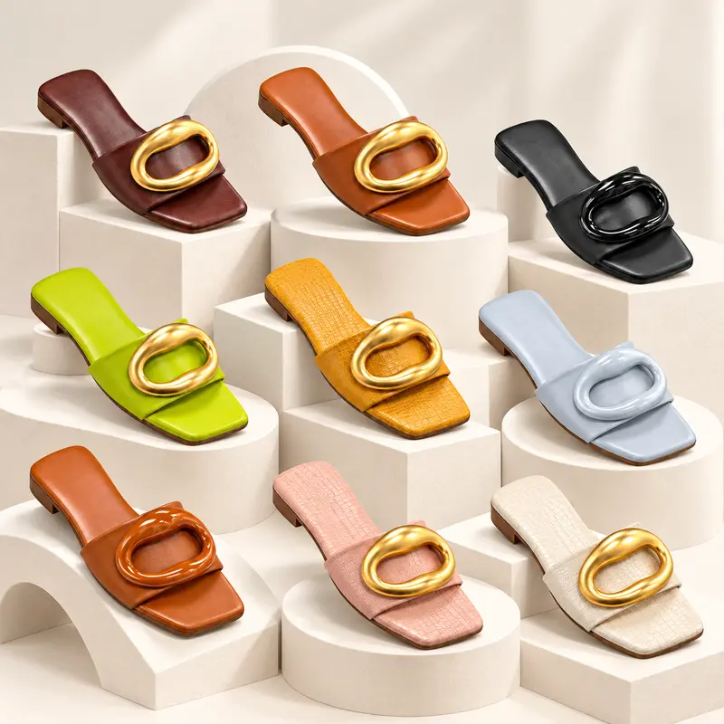 Vizzano Women's Flat Slides with Oval Detail Elegant Footwear for Casual and Formal Wear Comfortable and Stylish Decor Pu Leather Sandals