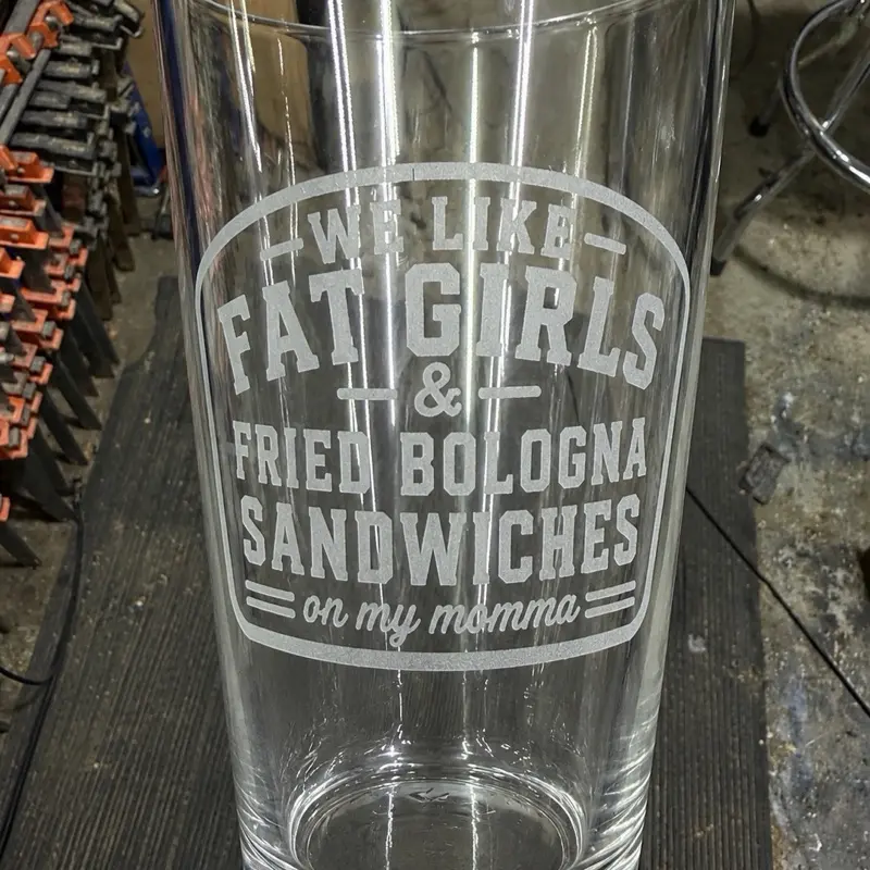 Fried bologna sandwiches 16oz pint beer glass. Engraved beer glass. Funny beer glass for him