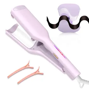 2-in-1 Hair Crimper and Waver with Dual Voltage 110V-220V 4 Adjustable Heat Settings Fast Heating 30 Seconds Negative Ion Technology Anti-Scald Design 360° Swivel Cord for Daily Hairstyling and Travel Use