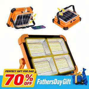 [FathersDayGift] Solar Rechargeable LED Work Light with magnetic closure, concealed hook,  288 Super Bright 2835 Beads Floodlight with USB,  5 Lighting Modes, Waterproof IP66,, 2400mAh capacity, Emergency Power Bank Function, irradiation area: 200㎡.
