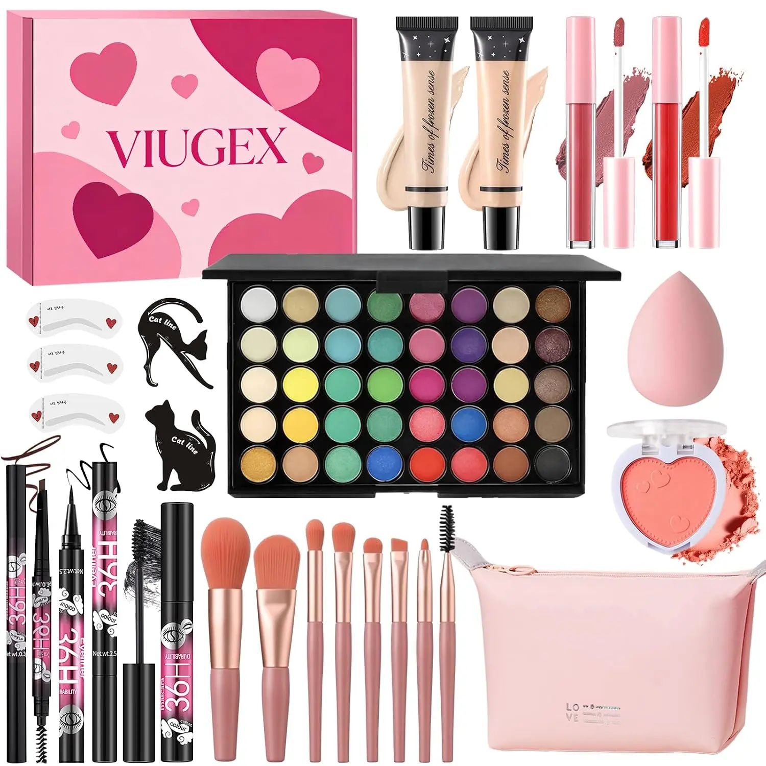 All-in-1 Makeup Set with Foundation, Eyeshadow, Blush, Lip Gloss for Women & Teen Girl Beginners