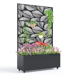 Garvee Jonakaren Metal Raised Garden Bed with Trellis, 71" Metal Planter Box with Trellis Privacy Screen for Climbing Plants, Vegetable, Vines, Drainage Holes, 15.8" Deep Planting Bed, Antique Black,No Wheel