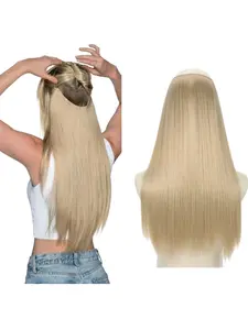 Women's Invisible Fish Line Hair Extensions, Adjustable Long Curly Daily Wear Wig Pieces, Natural Look One-Piece Design, Synthetic Hairpiece