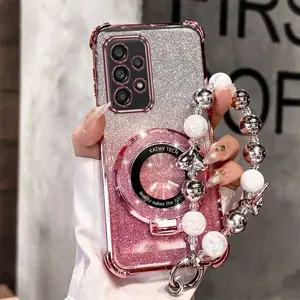 Fashion Strap Lanyard A52 5G Impact Resistant Protection PC Phone Holder Case Compatible With for Samsung Galaxy A52 5G Glittery Bling Style Glitter Case Cover for Lady, Accessories