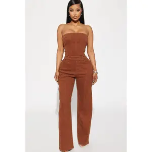 Mine For The Weekend Denim Jumpsuit - Cognac