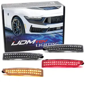 iJDMTOY 4pc Set Clear Lens Amber/Red Full LED Dotted Front & Rear Side Marker Light Kit For Ford 2024-up Mustang (S650)