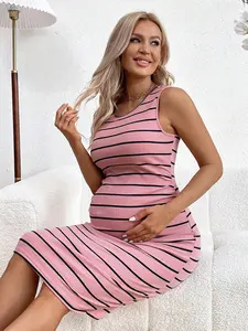Color Blocking Striped Maternity Slim Fit Sleeveless Dress