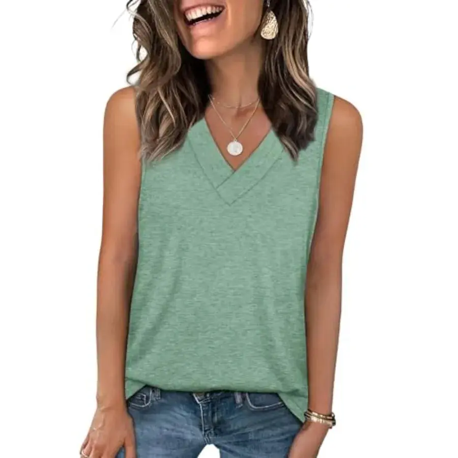 WIHOLL Tank Tops for Women Summer V Neck T Shirts Trendy Sleeveless Basic Tees Fashion Clothing