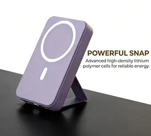 Father’s Day gift: white 10,000 mAh magnetic power bank with an LED display screen, foldable wireless portable charger, includes a Type‑C cable, supports fast charging and Lightning input, made of lightweight silicone, can charge Android smartphones, comp