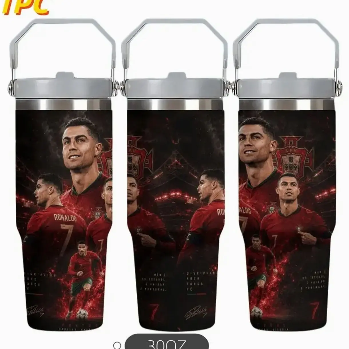 1PC Cristiano Ronaldo 30oz Stainless Steel Insulated Travel Mug, Reusable Hand Washable, Ideal for Juice Coffee Cold Hot Drinks, Outdoor Activities
