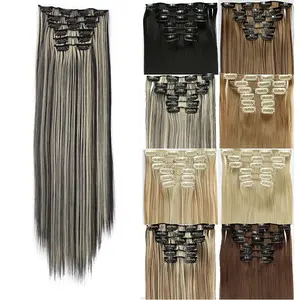 Mystique Hair 6 PCS 24 Inch Synthetic Clip-In Hair Extensions, Natural Soft and Straight Hairpieces, Perfect for Daily Wear & Parties, Effortless Application, Ideal for Beginners, Transform Your Look Instantly with Elegant Style and Volume