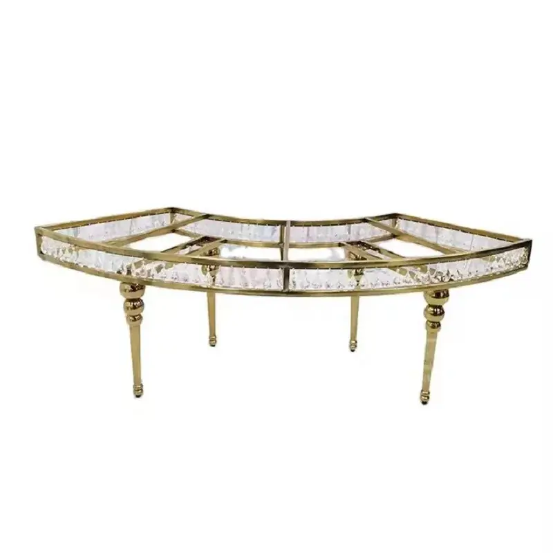 Luxury Half Moon Crystal Banquet Table with Gold Frame Classic Elegant Design for Formal Events