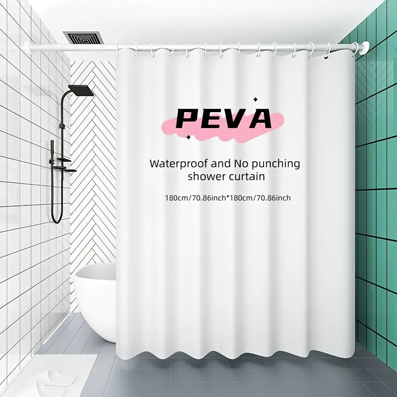 HOT 100% PEVA Plastic Shower Classic Solid Color Bathroom Waterproof Thin And Quick-drying Home Hotel Partition Door No Punching And Free Hook 71in*71in