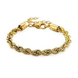 Shop LC Rope Chain Bracelet in ION Plated Yellow Gold Stainless Steel 7-9In