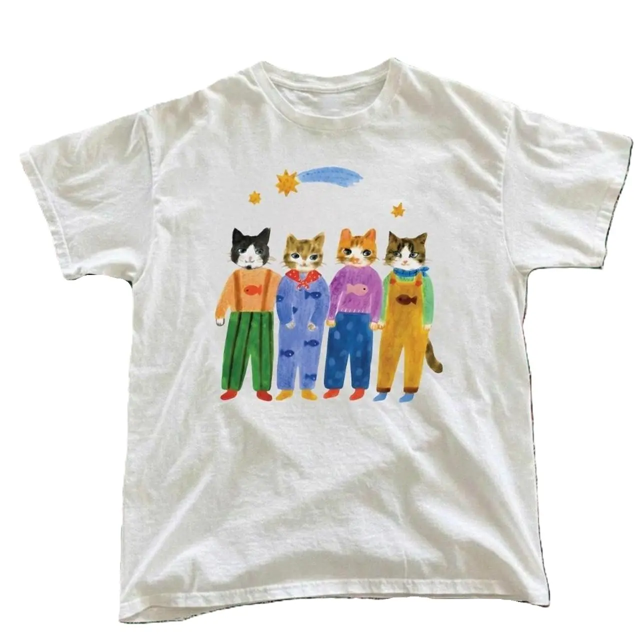 Y2K White cat graphic tee Size S-5XL