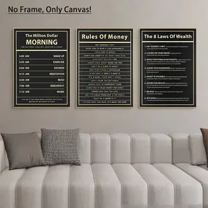 Money Rules Wall Art, 3 Counts/set Modern Canvas Wall Decor Painting, Unframed Art Print, Wall Art Decor for Home Living Room Bedroom Office School, Art Wall Decoration