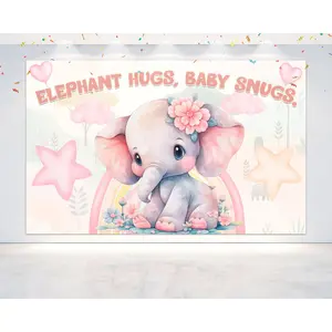 Adorable Elephant Baby Shower Backdrop 5x3 FT - Cute and Charming Baby Shower Decorations