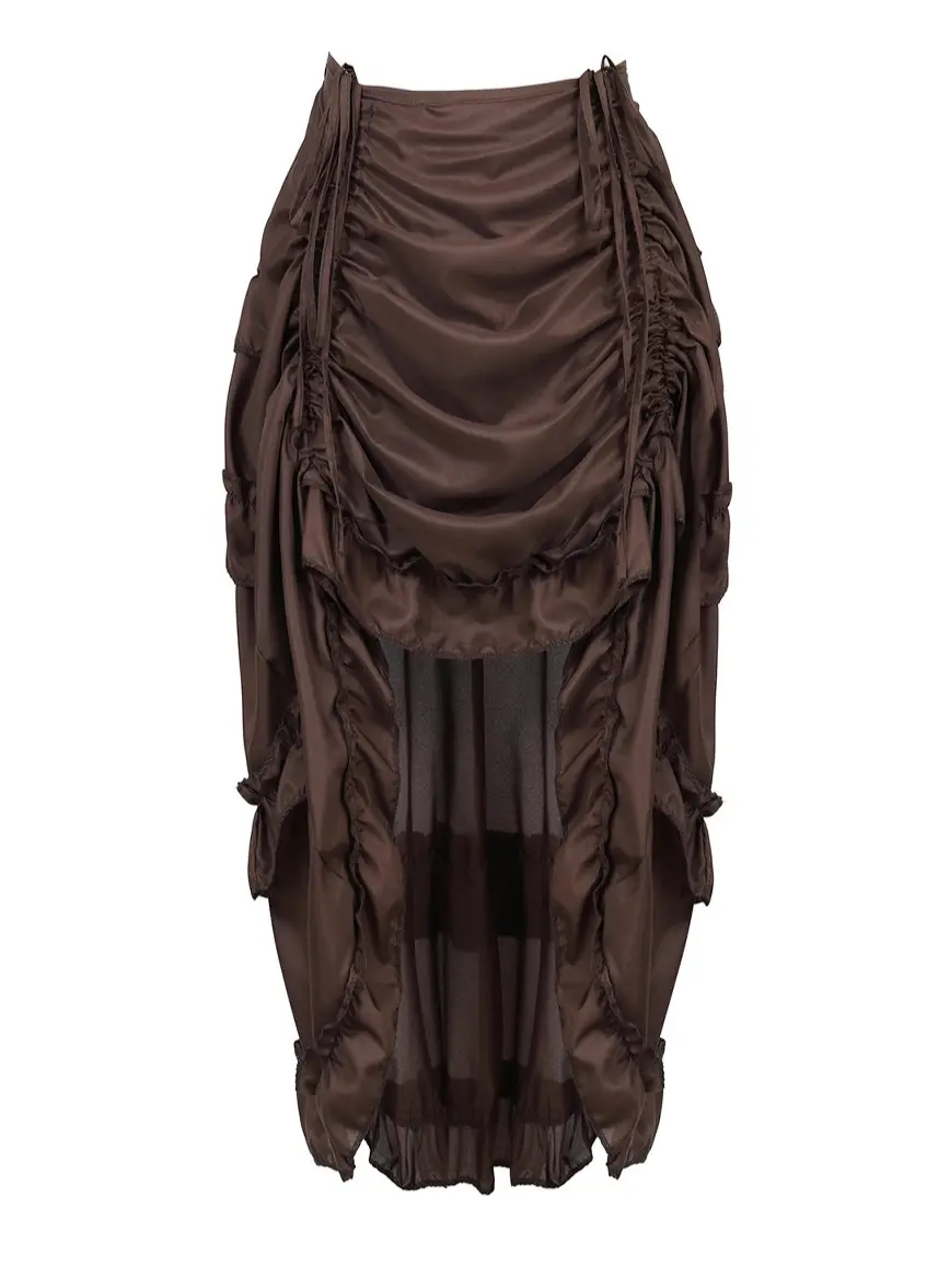 Solid Lace Trim Steampunk High-Low Skirt, Medieval Renaissance Ruched Asymmetrical Midi Skirt, Adjustable Drawstring Design Perfect to Match Fishbone Corset, Vintage Skirt for Themed Party, Prom Ball, Cosplay Gathering & Renaissance Events