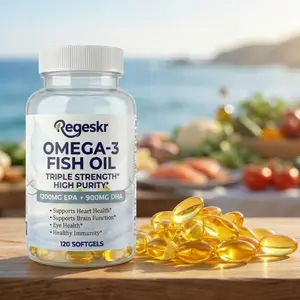 Omega 3 Fish Oil Supplement 1200mg EPA 900mg DHA, Triple Strength High Purity Wild Caught Marine Fish Oil Capsules by Regeskr, 120 Softgels