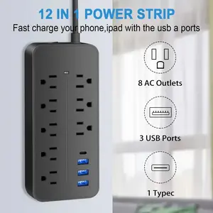 8-Outlet Smart Power Strip with 3USB & 1Type-C Ports - High-Speed Charging, Surge Protector, Multi Plug Outlet Expander, Compact Desk Multi-plug Outlet, for Home, Office And Kitchen