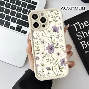 Softcase for iPhone 17 16 E Pro Max 15 Plus 14 13 12 11 XS XR Purple White Flowers Shockproof Silicone Lightweight Anti-Scratch Cover