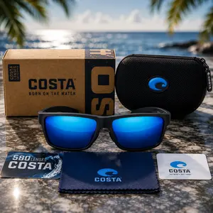 Costa Del Mar Blue Mirror Polarized Sunglasses, Matte Black Frame 580 Lens for Fishing, Boating & Outdoor Adventures
