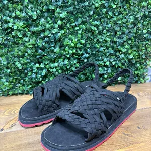 Black Woven Sandals with Red Sole Comfortable Footwear for Everyday Wear