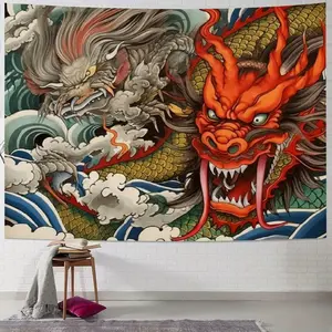 Japanese Dragon Tapestry Mask Wall Hanging Aesthetic Tapestry Art for Men Bedroom Living Room Asian Decor