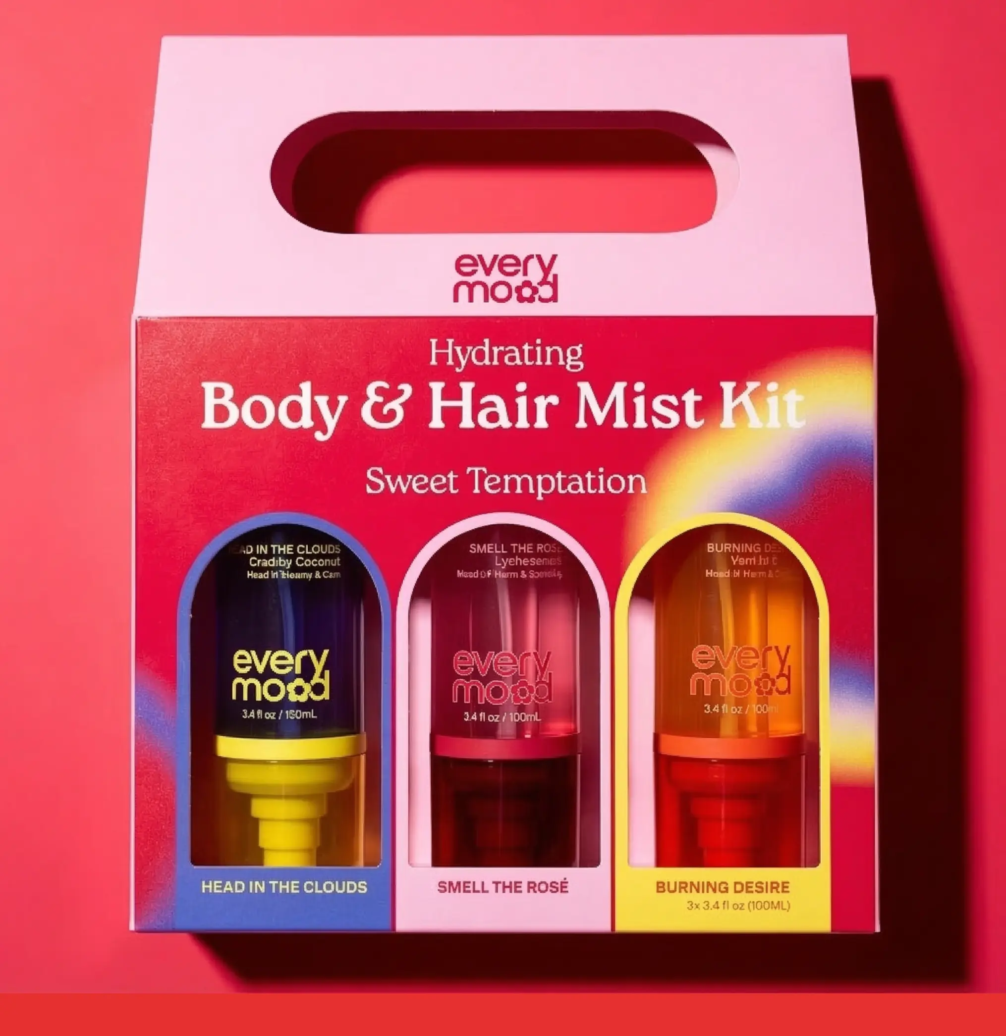 Sweet Temptation Trio Body & Hair Mist Set — 3 Hydrating Fragrance Mists with Hyaluronic Acid | Vegan, Coconut Vanilla, Rosé, Amber Scents travelessentials