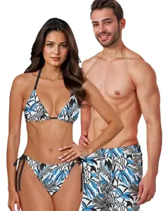 [MATCHING SWIMWEAR FOR SUMMER] Matching Couples Swimsuits: Abstract Tropical Print - Honeymoon Bathing Suits