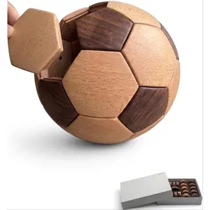 3D Wooden Soccer Ball Puzzle, Mortise and Tenon Building Blocks Brain Teaser Toy, Premium Walnut & Beech Wood Assembly Puzzle, Creative Desk Ornament, Unique Sports Fan Gift for Adults and Puzzle Lovers