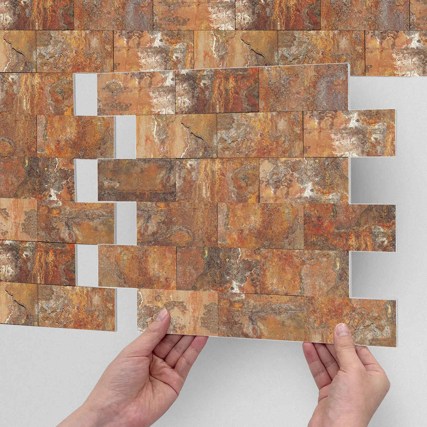 10/20PCS AST-G American PE Tile Stickers, Thickened Rusty Orange Distressed Brick Pattern Matte Waterproof Oil-Proof Anti-Collision Peel & Stick for Kitchen Bathroom Wall Decor