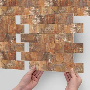 10/20PCS AST-G American PE Tile Stickers, Thickened Rusty Orange Distressed Brick Pattern Matte Waterproof Oil-Proof Anti-Collision Peel & Stick for Kitchen Bathroom Wall Decor