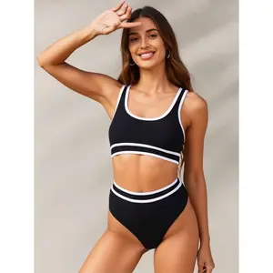 Women's 2-Piece Modest Black Solid Bikini Set - Comfortable, Supportive Fabric Bathing Suits for Beach, Pool, Bikini Sets