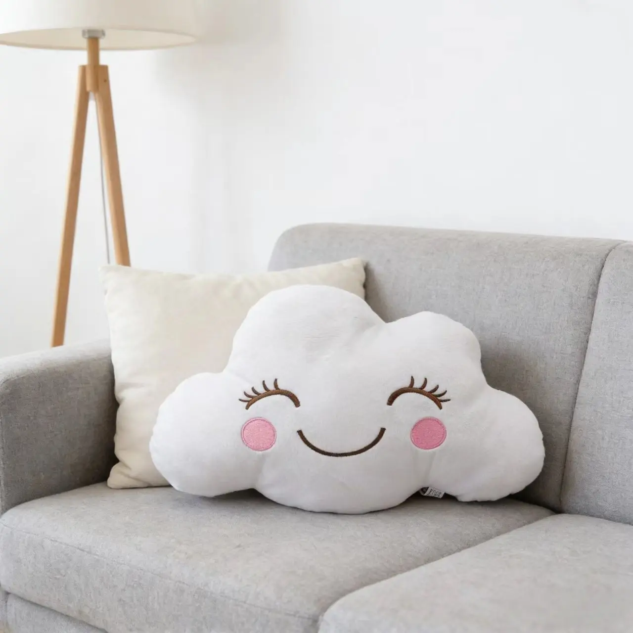 Adorable Embroidered Cloud Pillow, Smiling Cloud Small Cushion, Polyester Fiber Cushion, Decorative Cushion, Contemporary Style, Perfect for Home Decor