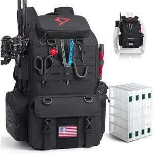 52L Fishing Tackle Backpack with Rod Holders & 4 Tackle Boxes, Large Tackle Bag for Gear Storage with Rain Cover