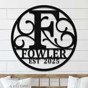 Personalized Metal Last Name Sign  Custom Monogram Door Wreath