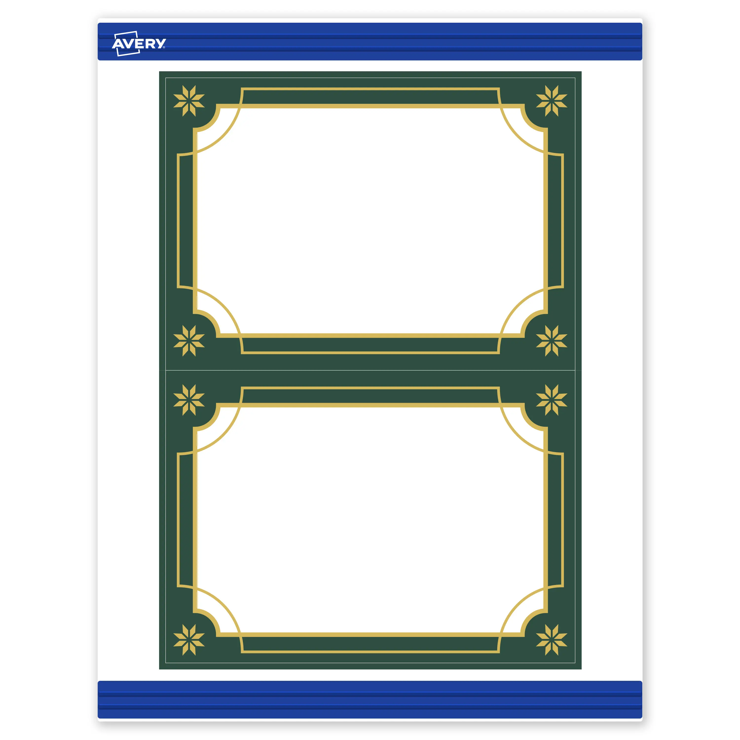 Avery® Printable Christmas Invitation Cards with Sure Feed® Technology, Rectangle, 5" x 7", Pre-Printed Green & Metallic Gold Border Design, Matte White, Laser & Inkjet Compatible, 20 Total