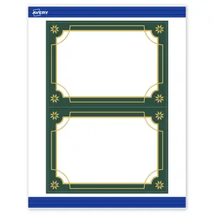 Avery® Printable Christmas Invitation Cards with Sure Feed® Technology, Rectangle, 5" x 7", Pre-Printed Green & Metallic Gold Border Design, Matte White, Laser & Inkjet Compatible, 20 Total