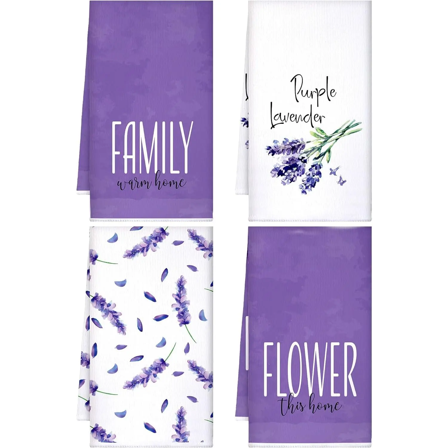 4 Decorative Durable Floral Kitchen Towels, 16x24 Inches (40x60 cm), Hanging Hand Towels for Home Cleaning, Spring Kitchen Decor Sets (Purple, Lavender)