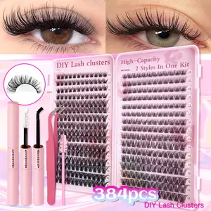 False Eyelash Book Kit (Glue + Tweezers + Brush) Waterproof Eyelash Extension Kit D Curl Tufted Eyelash Extension Kit Single Lash Kit