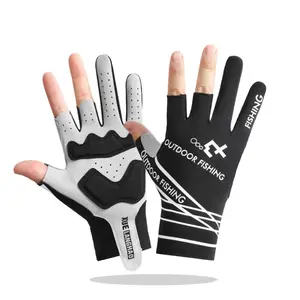 Ice Silk Fishing Gloves, Three-Finger Cycling Gloves, UV Protection, Anti-Slip, Thin Design, Printed Pattern, Ideal for Riding