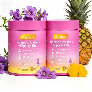Needyou Her Juicy Feminine pH Care Probiotics Gummies – All-in-One Solution Featuring Slippery Elm, Prebiotics & Lactobacillus to Relieve Vaginal Dryness, Hawaiian Pineapple Flavor 60 Counts Women’s Probiotics