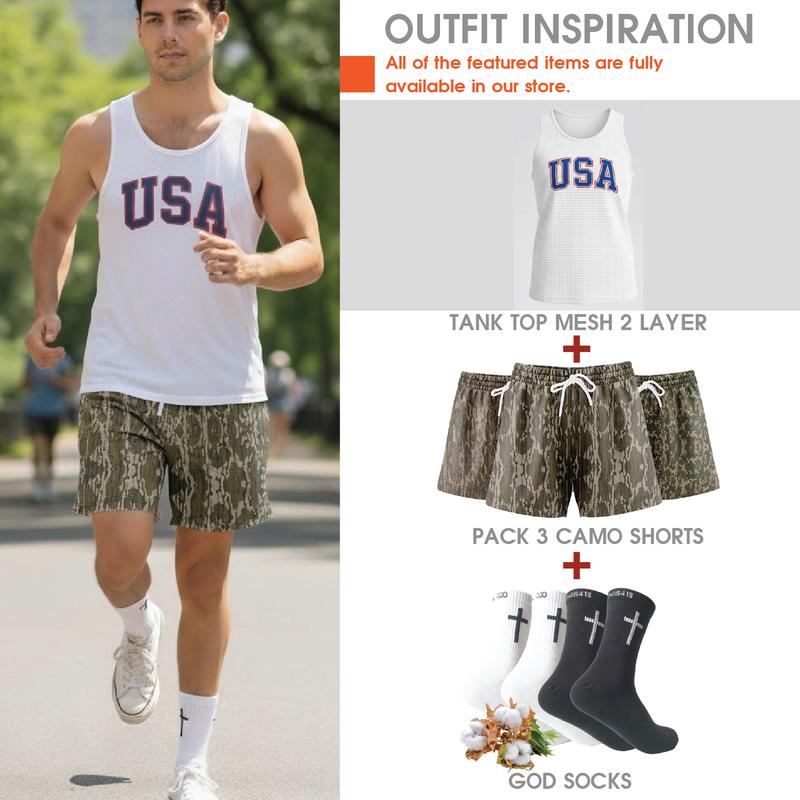 Pack 3 Camo Hunting Season Shorts  - 5 Inch Inseam Camo Mesh Design for Men & Women Ideal Gym Wear Streetwear Running wear & Gifts Breathable & Comfortable