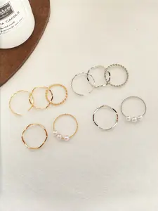 10pcs Gold & Silver Stackable Ring Set, Twisted & Wave Band Rings with Pearl Accent, Hypoallergenic Fashion Jewelry, for Women, Daily Wear, Party, Layering, Aesthetic, Trending, Viral TikTok Jewelry, Dainty Rings, Everyday Essentials, Layered Adjustable