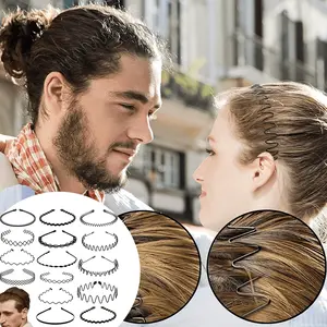 15pcs Unisex Hair Band Adjustable Headbands, Wavy Hair Accessories Non-slip Hair Hoop, Metal Headband, for Home, Outdoor, Sports and Yoga