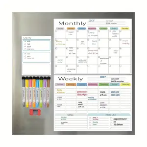 QIUCHAN Dry Erase Boards Set - 3 Magnetic Boards for Refrigerator, Monthly, Weekly Organizer & Daily Notepad, Wall & Fridge Family Boards Include 8 marker magnetic calendar Planning Board