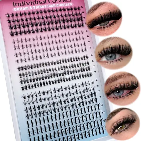 416pcs Bottom Lash Clusters, 5 Styles Manga Spike Vivid Individual Lower Lashes, 6-21mm Natural Band, DIY Eyelash Extension Clusters, Spiky False Eyelashes by Calphdiar