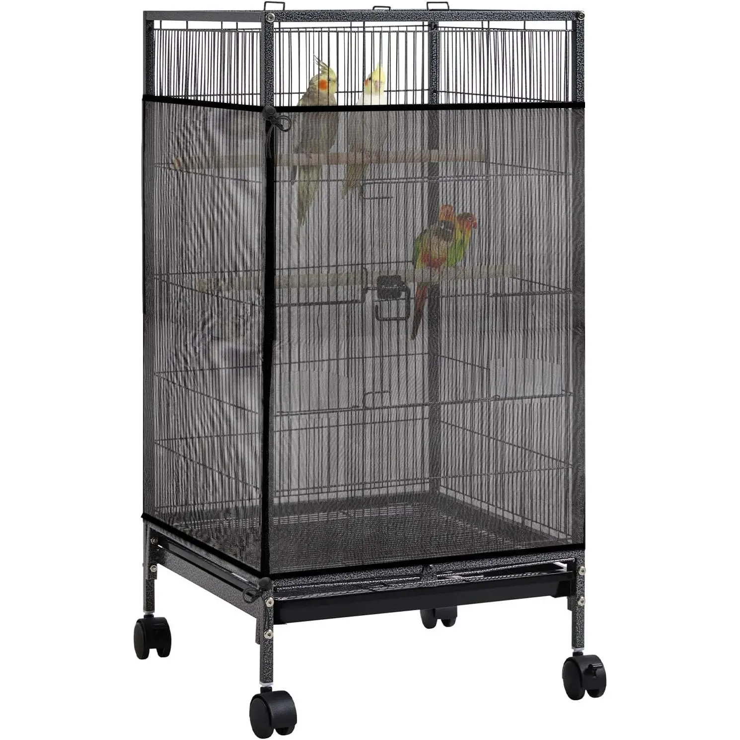 Large Birdcage Anti-Seed Drop Net Cover 31 x 118inch Adjustable Birdcage Net Cover Black Birdcage Cover Elastic Band Net Cover Cake Skirt Style Nylon Net Cover Suitable for Parrot and Small Parakeet Cages