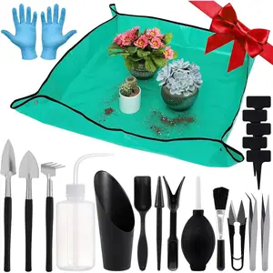 20 count Succulent Tool Set - 39.4" Indoor  Repotting Mat and 19 count Mini Succulent Hand Tools, Garden Flower  Transplanting Supplies for Christmas Holiday Gardening Gifts Outdoor, Green